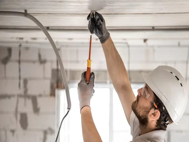 Tavanda elektrik ve aydınlatma bağlantısı çalışması
